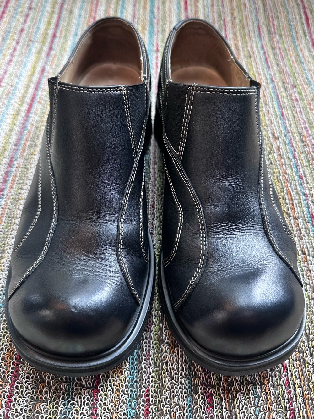 Fluevog VINTAGE EXCELLENT F-Shoe Angie black slip-on w/ contrast beige stitch -7 - Picture 4 of 16